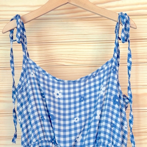 Altar'd State Alaina Mini Ruffle Dress Blue & White Gingham Daisy Flowers Sz XS - Picture 3 of 9